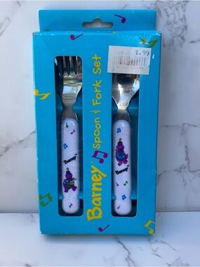 VTG Barney and Friends Children's Spoon & Fork Set 1992 Selandia Toddler Baby